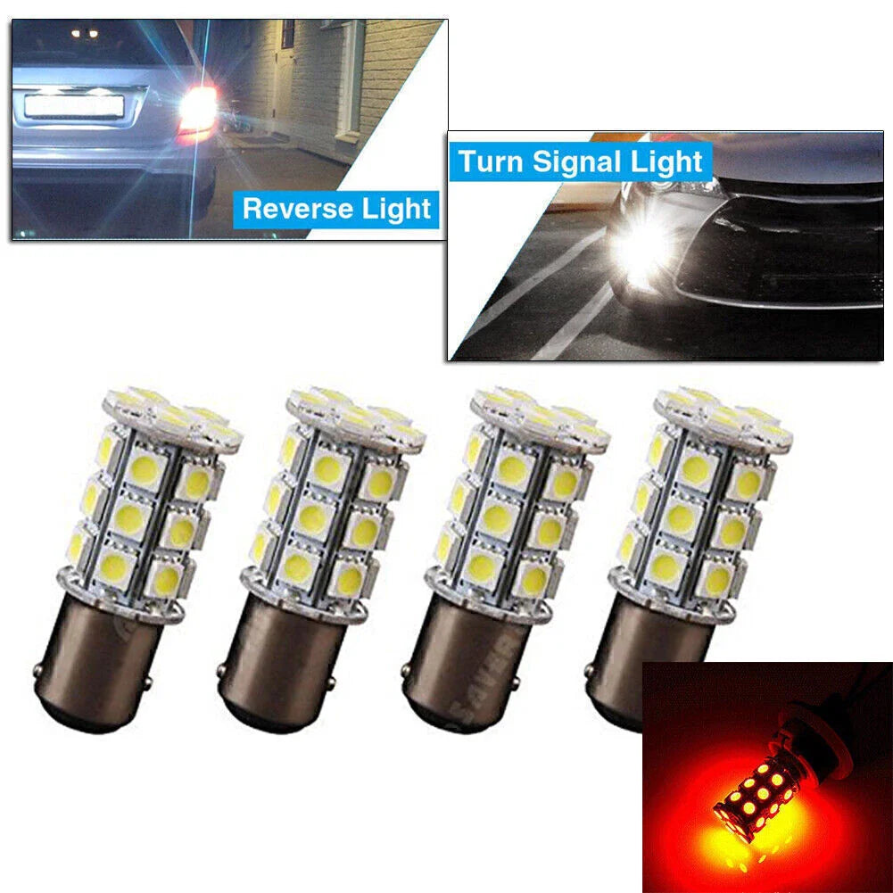4 x 27SMD BA15D Red Light Bulbs for Marine Boat (1004, 1076, 1142)
