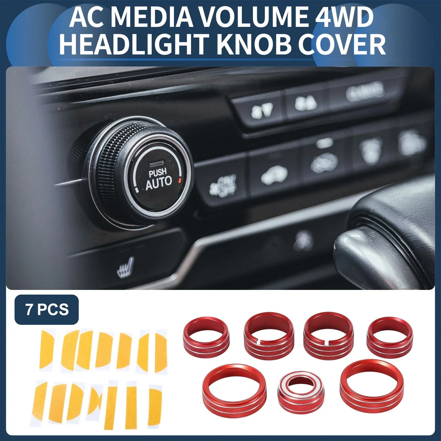 4WD Headlight Switch Knob Cover Ring for GMC Canyon (2015-2022) - 7 Pcs Red
