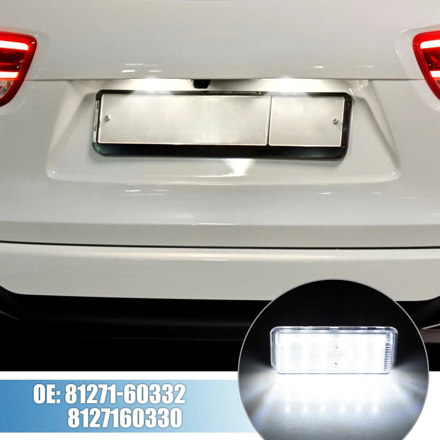 2 x White LED License Plate Lights for Toyota Land Cruiser (2016-2023)