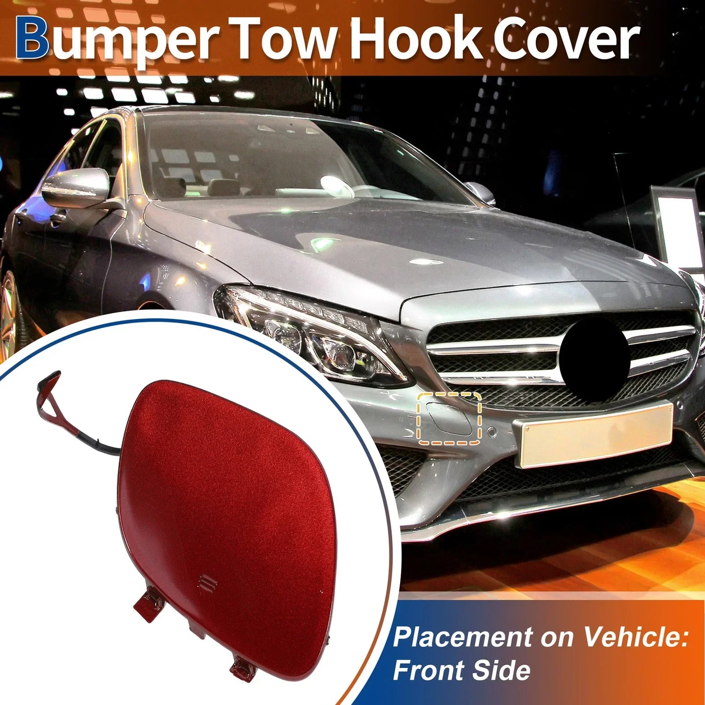 Front Car Bumper Tow Hook Cover for Mercedes-Benz C300 (2015-2018) Red