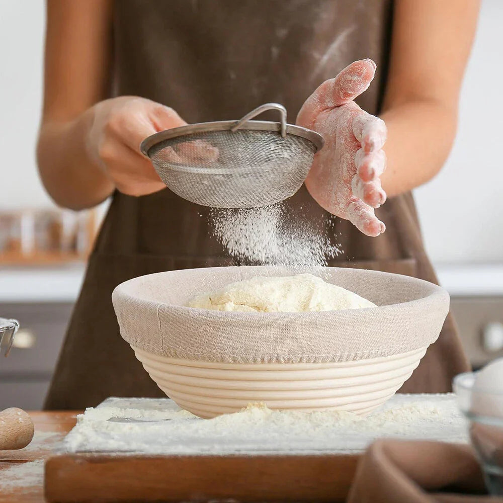 Round Bread Proofing Basket + Cloth Cover for Artisan Sourdough 23x8cm