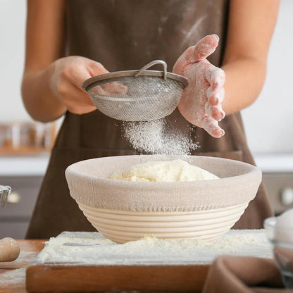 Round Bread Proofing Basket + Cloth Cover for Artisan Sourdough 23x8cm