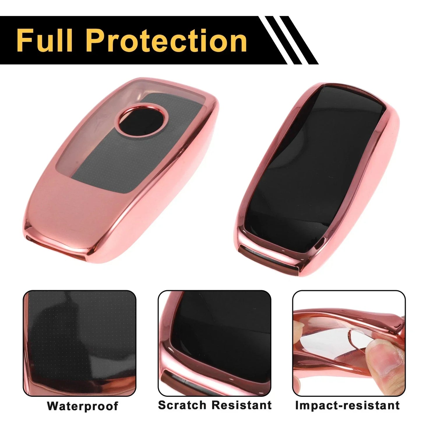 Rose Gold TPU Car Key Case for Mercedes Benz E Class (2017) - 3 Buttons