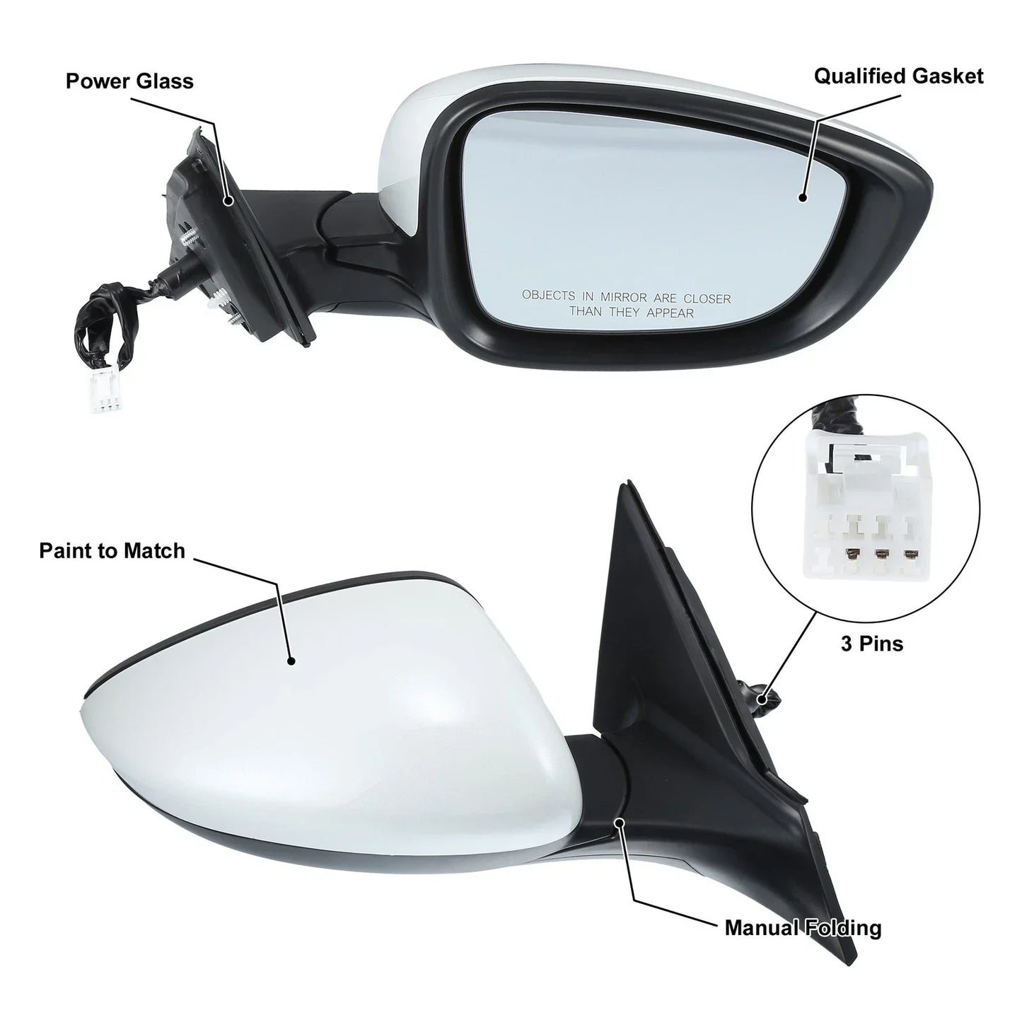 3 Pin Right Side Door Mirror Assembly for Honda Accord (2018-2022)