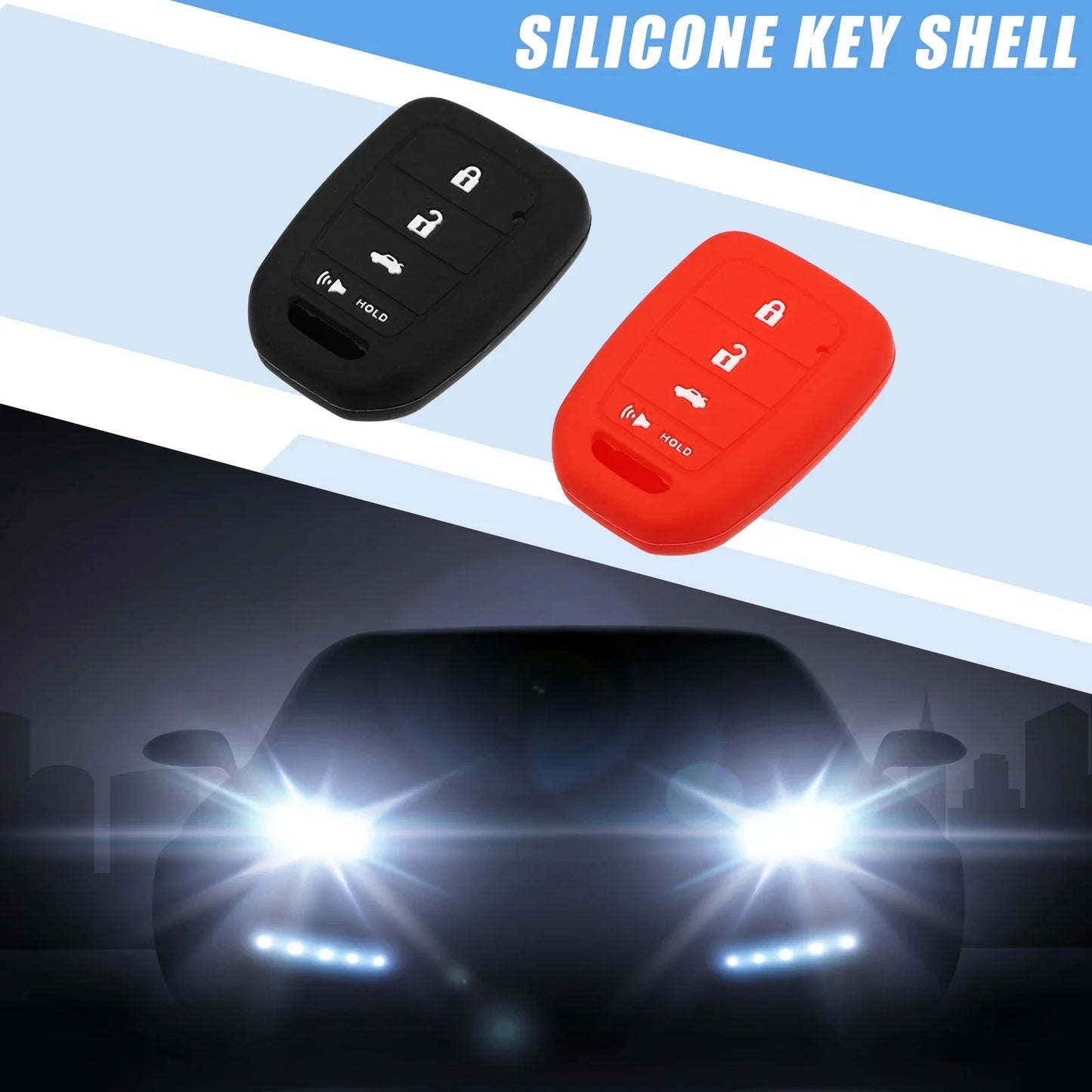 Smart Key Fob Cover for Honda Civic Accord CR-V HR-V Black Red (2 x)