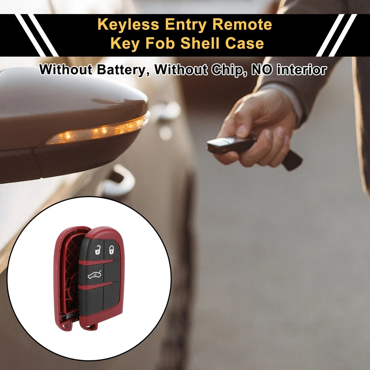 3 Button Key Fob Shell Case for Dodge Charger (2017) Black Red