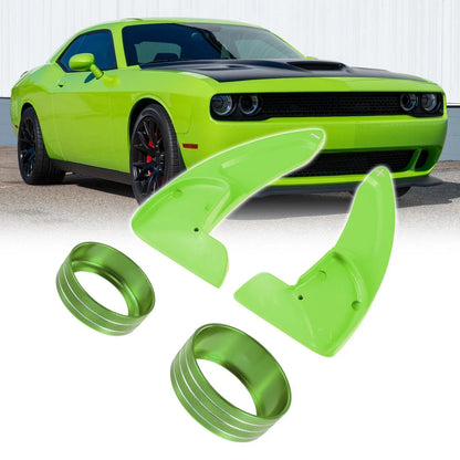 Green Steering Paddle Shifter & AC Volume Knob Cover Ring Trim for Dodge Charger