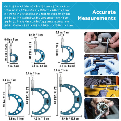 6pcs Precision Outside Micrometer Set 0-150mm Carbide Machinist Tool
