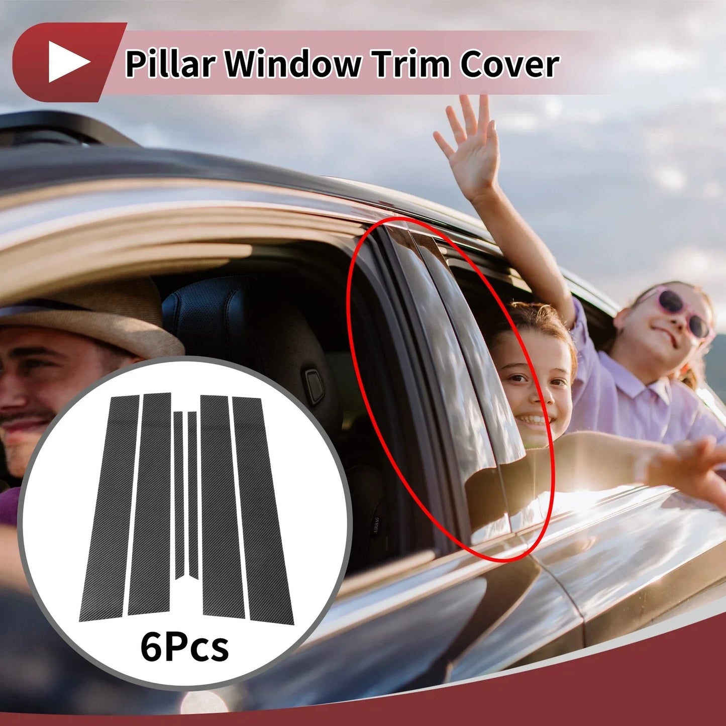 6 Pcs Door Pillar Window Trim for Mercedes-Benz C-Class (1994-2000) Black Carbon Fiber
