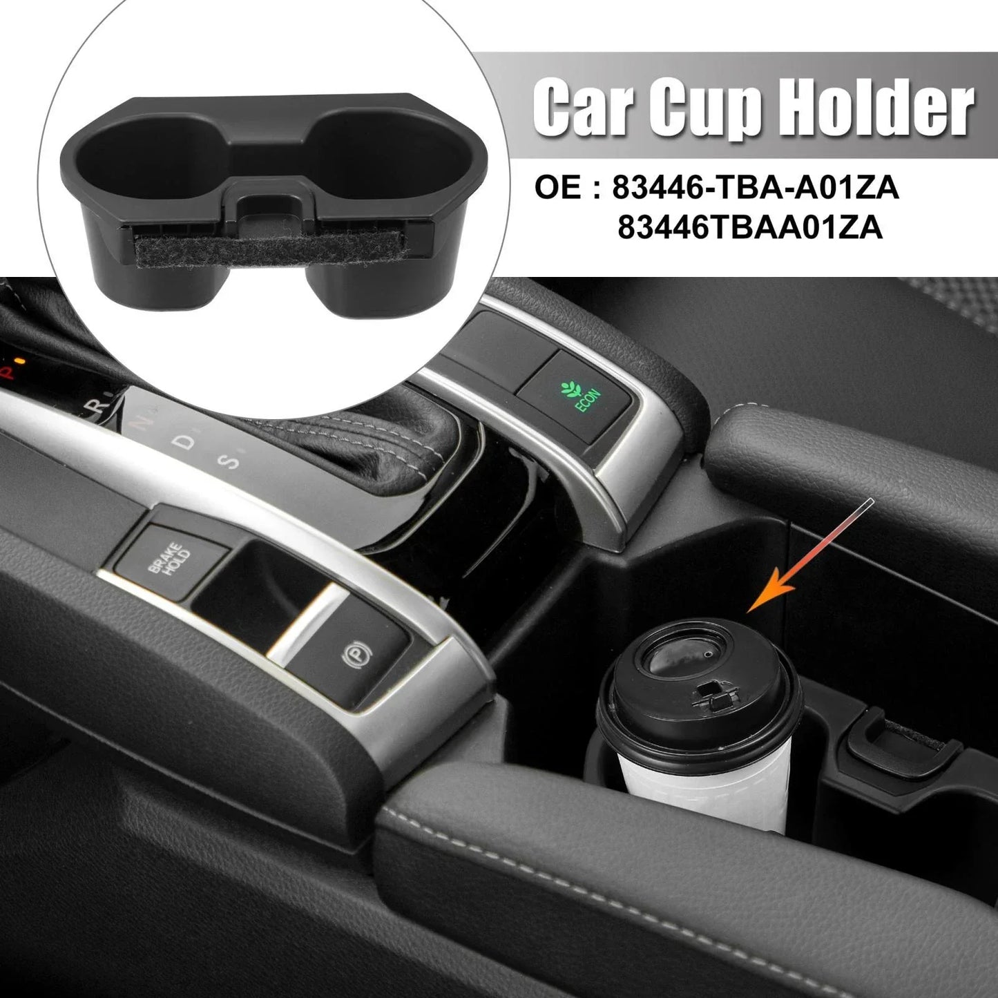 Front Central Console Cup Holder for Honda Civic 2016-2018 Black