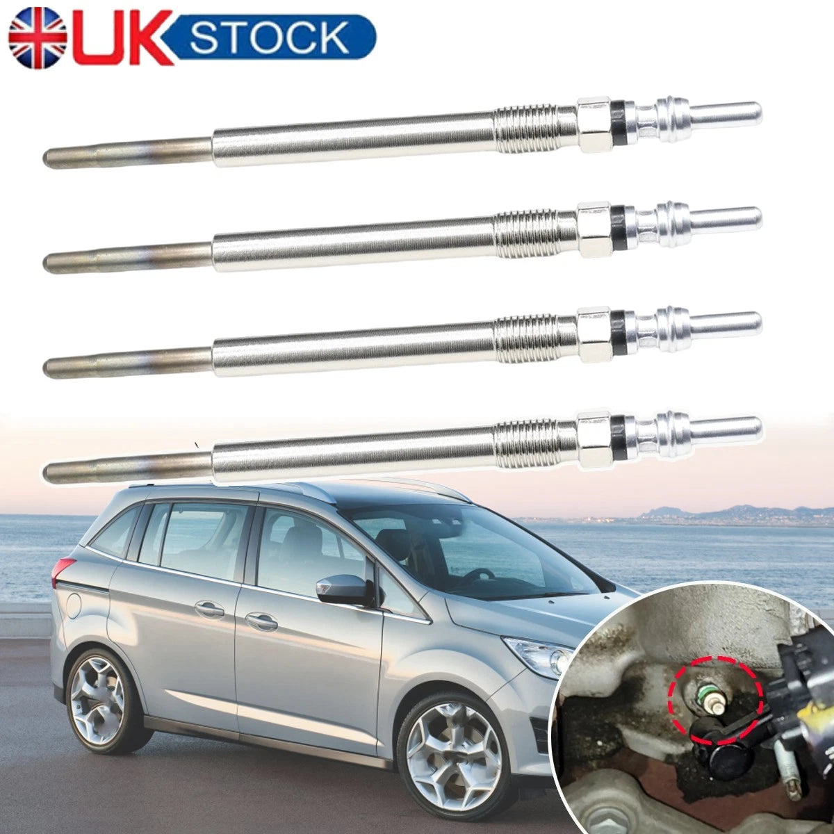 Glow Plug Set 4 Pack Replacement for Ford KA Galaxy S-Max C-Max (2011–2017)