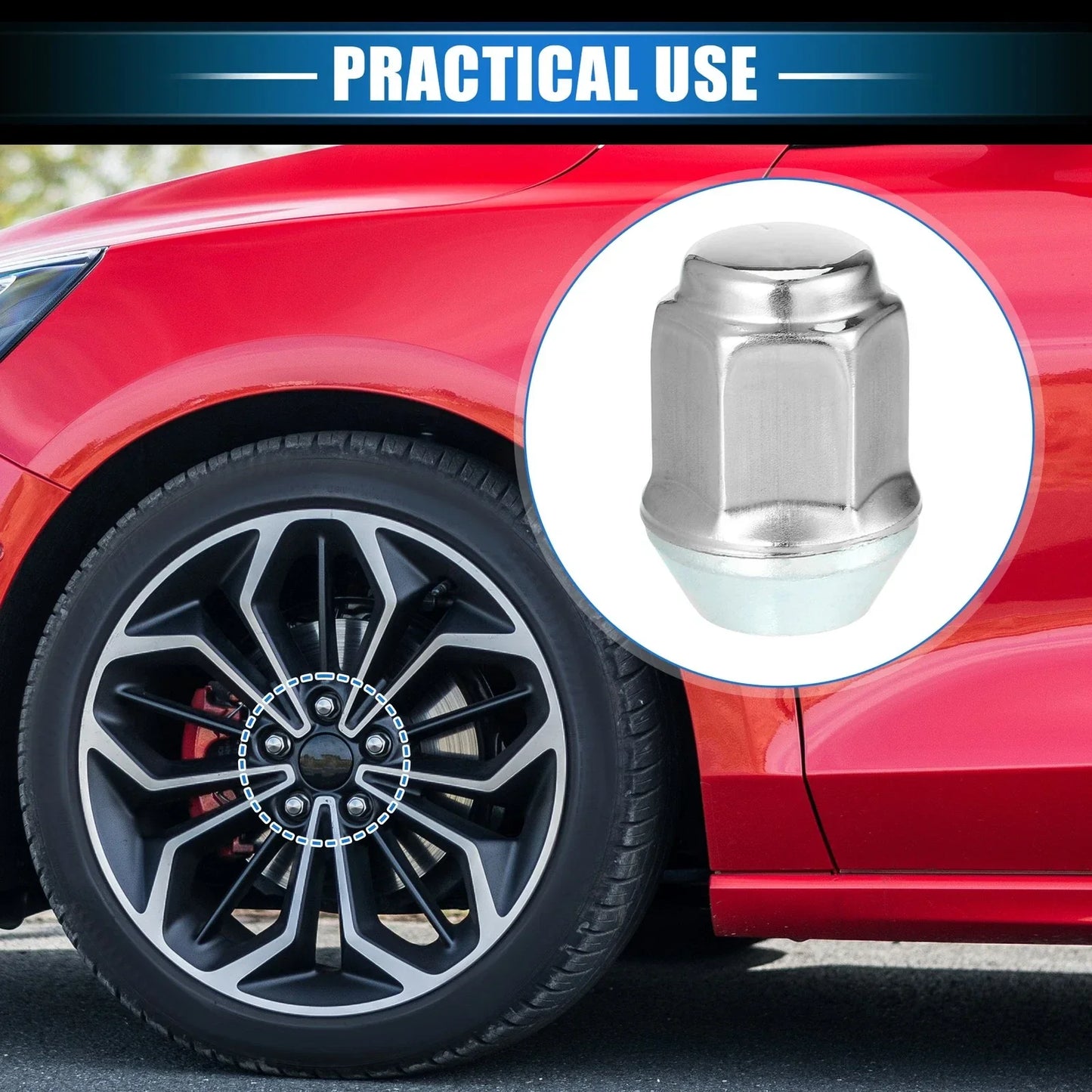 5 Pcs M12x1.5 Wheel Lug Nuts for Ford Focus, Dodge Grand Caravan (2000-2023)
