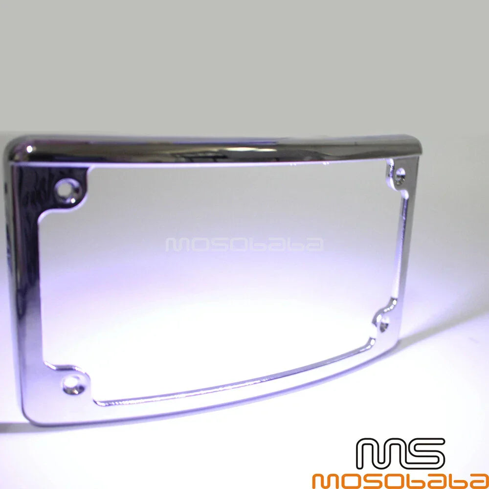4x7 Curved License Plate Frame w/ LED Light for Harley Custom Bobber