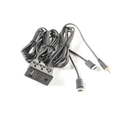 Dual Type-C to USB & RCA Audio Input AUX Port Panel Cable Adapter for Car