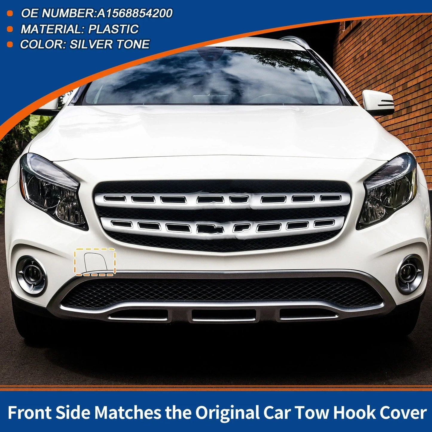 Front Car Bumper Tow Hook Cover for Mercedes-Benz GLA (2015-2020) Silver Tone