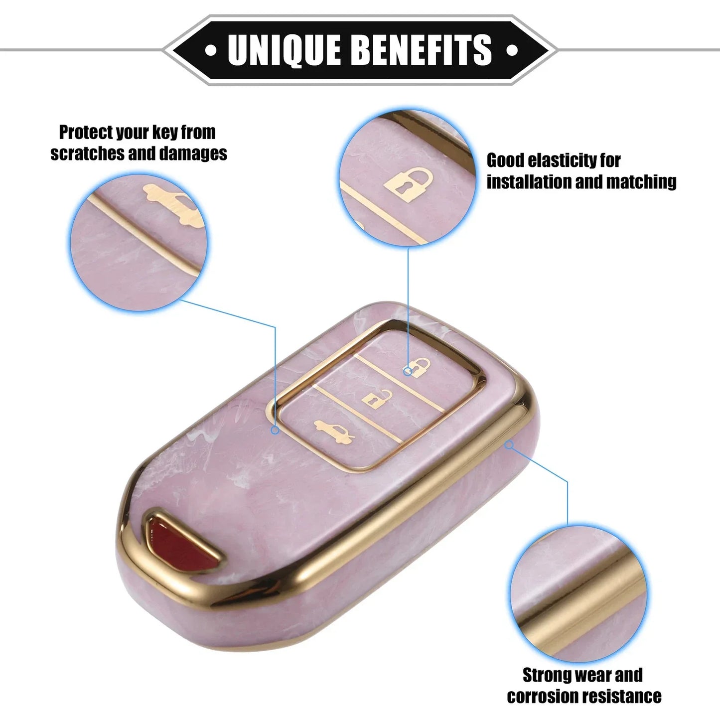 3 x Button TPU Key Fob Cover Case for Honda CR-V, Civic (2014-2016) - Pink