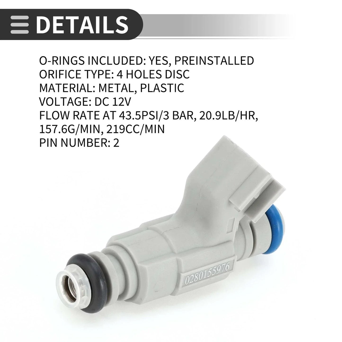 Fuel Injector for Dodge Caravan SE 2001-2003 2.4L Gray 1 x Unit