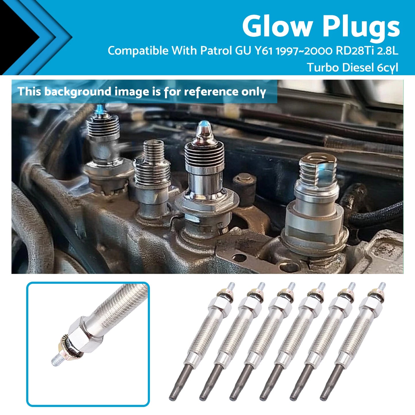 6 Pcs Glow Plugs for Nissan Patrol IV GU Y61 (1997-2000) RD28Ti 2.8L TD 6cyl