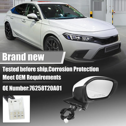 3 Pin Right Side Exterior Door Mirror Assembly White for Honda Civic (2022-2023)