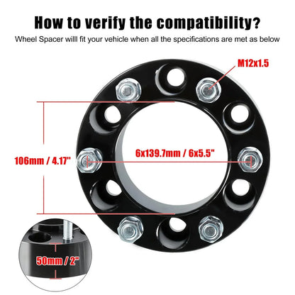 4pcs 2" Thick M12x1.5 6x5.5" Wheel Spacers Adapters