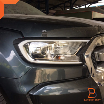 Matte Black LED Headlight Lamp Cover Trim for Ford Ranger Ute T6, Everest (15-21)