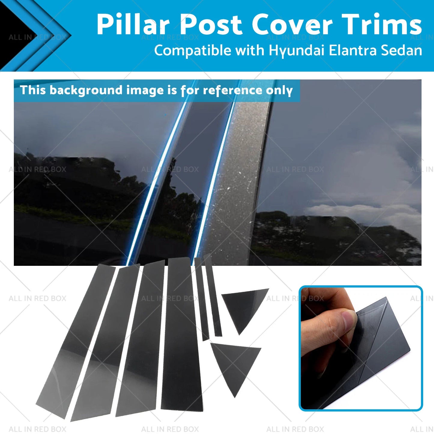 8x Black Pillar Post Covers for Hyundai Elantra Sedan (2017-2020)