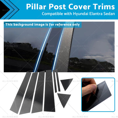 8x Black Pillar Post Covers for Hyundai Elantra Sedan (2017-2020)