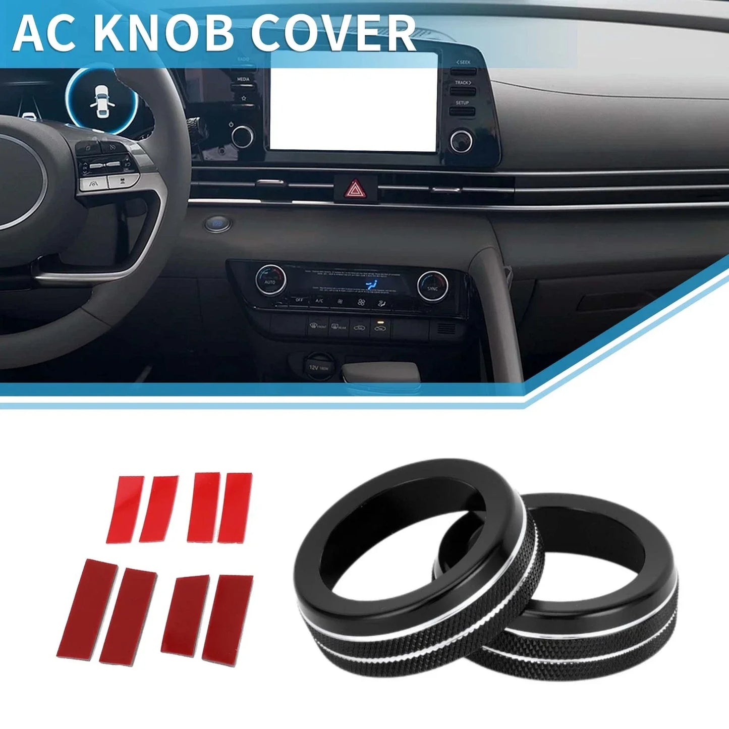 AC Climate Heater Switch Knob Cover Ring for Hyundai Elantra (2021-2024) 2 x Black