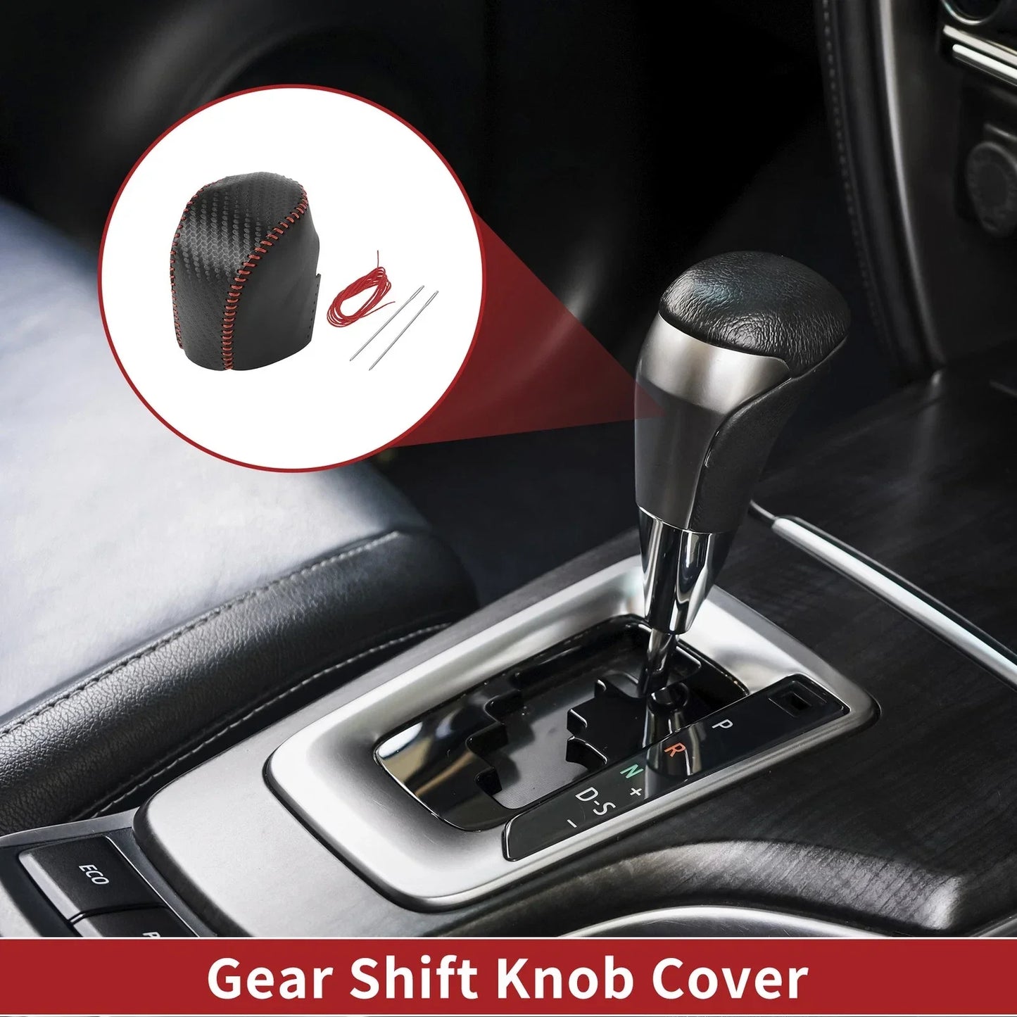 Car Gear Shift Knob Cover for Honda HR-V 2023-2024 Black Carbon Fiber Red