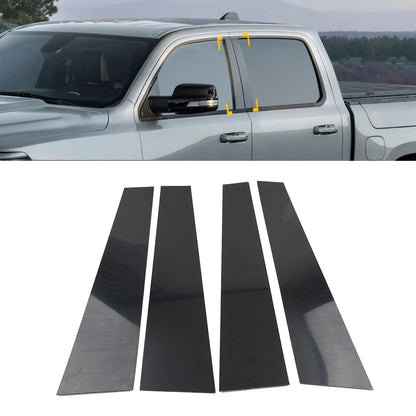 Pillar Post Set Door Window Trim Covers Gloss Black for Dodge Ram 1500 (19-24)