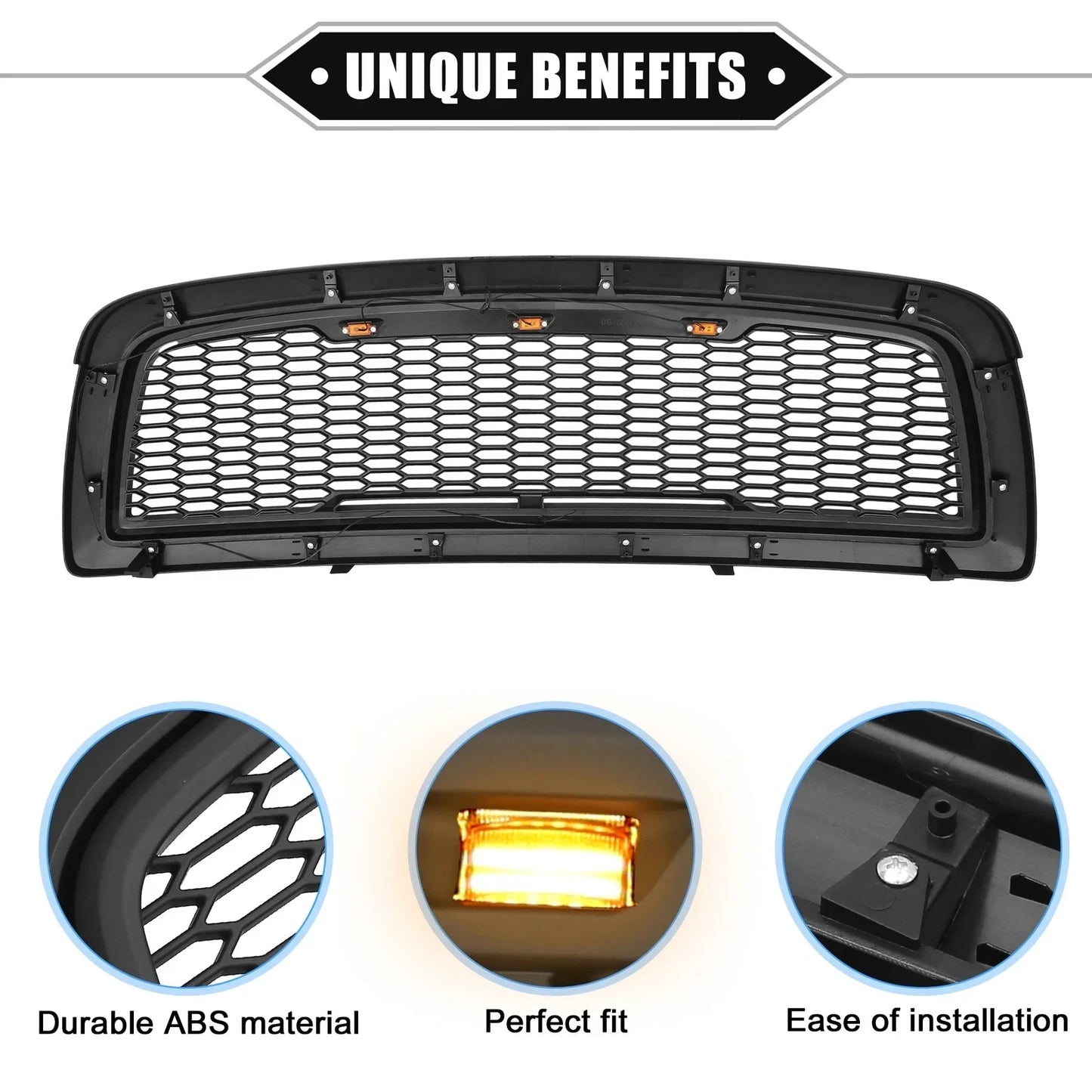 Front Grille Assembly with LED Lights for Dodge Ram 3500 (2010) Matte Black