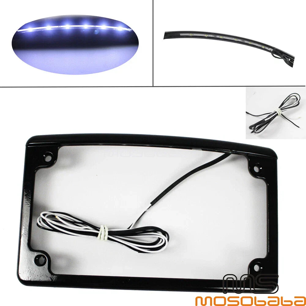 12�� Curved Aluminum License Plate Frame w/6 LED Lights for Motorcycle