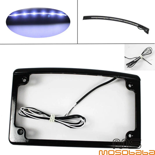 12�� Curved Aluminum License Plate Frame w/6 LED Lights for Motorcycle