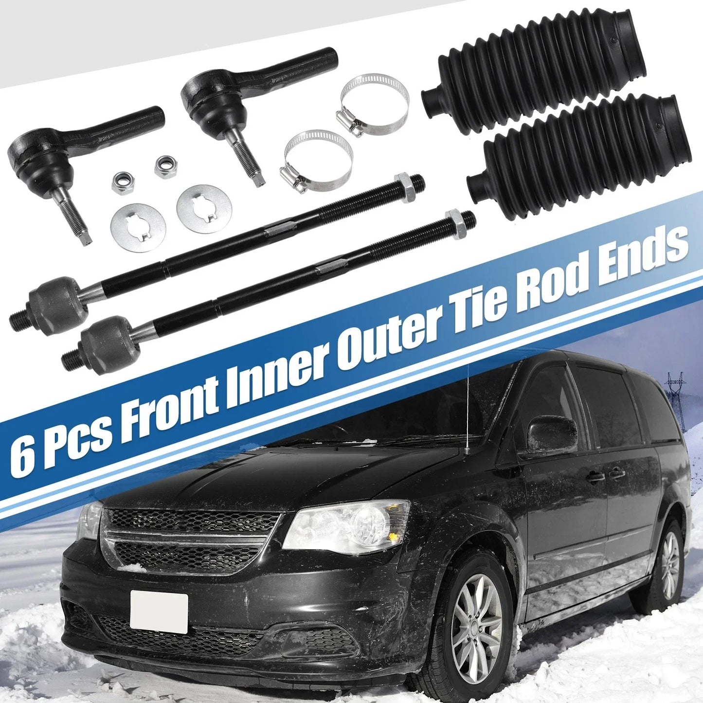 6 Pcs Tie Rod End Links Suspension for Dodge Caravan (2008-2020)