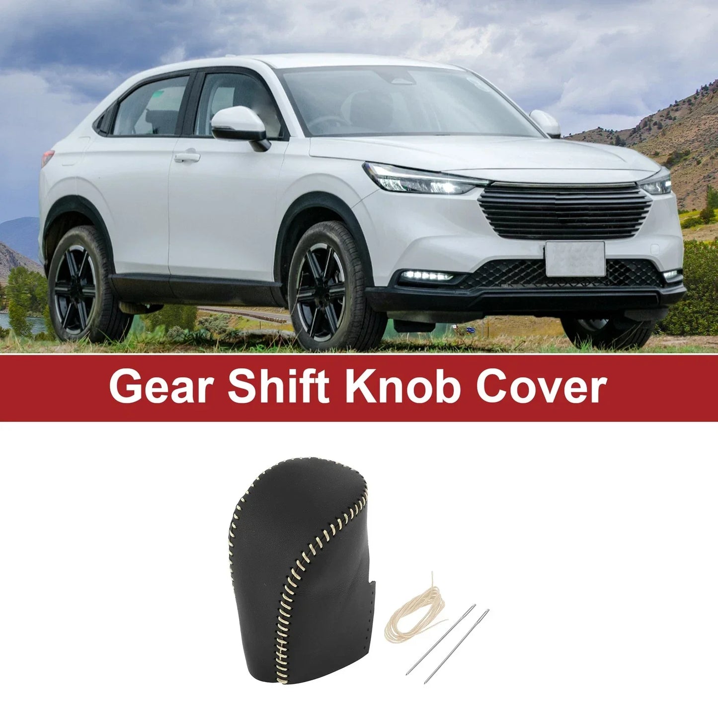Car Gear Shift Knob Cover for Honda HR-V 2023-2024 Black Beige Faux Leather