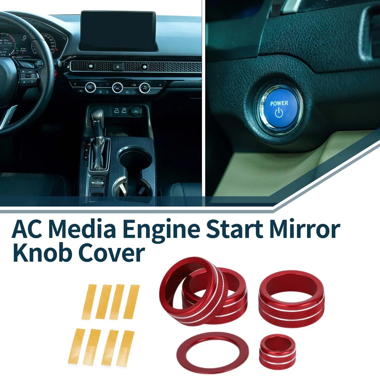 AC Media Engine Start Rear View Mirror Knob Covers for Honda CRV (2023) 5 x Pcs