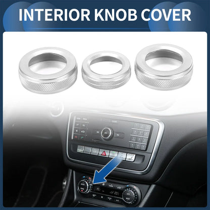 AC Media Knob Covers for Mercedes-Benz A B E GLK GLA CLA Class Silver Tone 3 x
