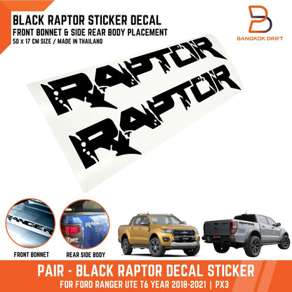 Black Raptor Bonnet Side Decal Sticker for Ford Ranger Ute (2018-2021)