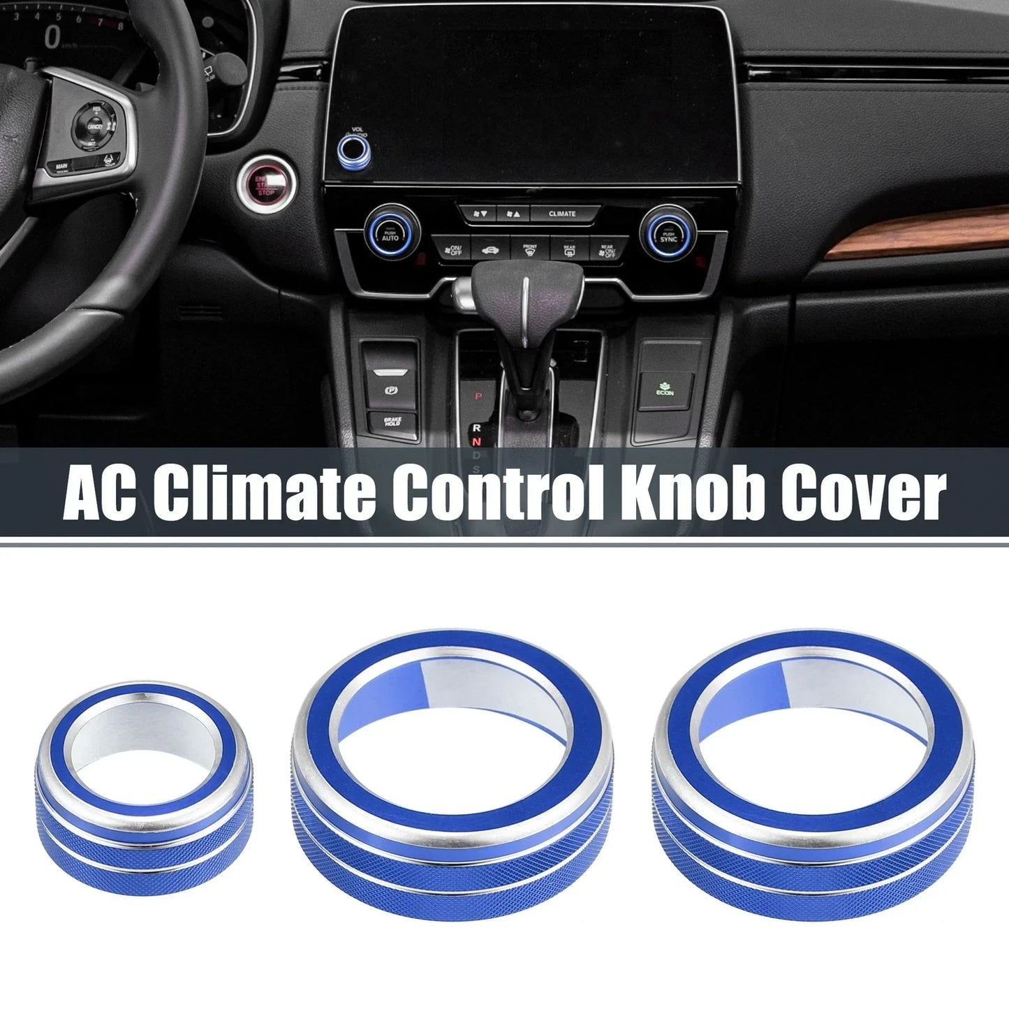 3 x AC Knob Ring Covers for Honda CR-V 2017-2021 - Volume Control Knobs Blue