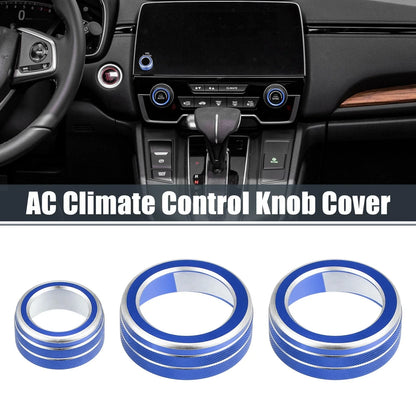 3 x AC Knob Ring Covers for Honda CR-V 2017-2021 - Volume Control Knobs Blue