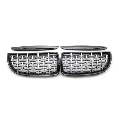 Front Frame & Chrome Grille for BMW E90 2005-2008 Black Pair