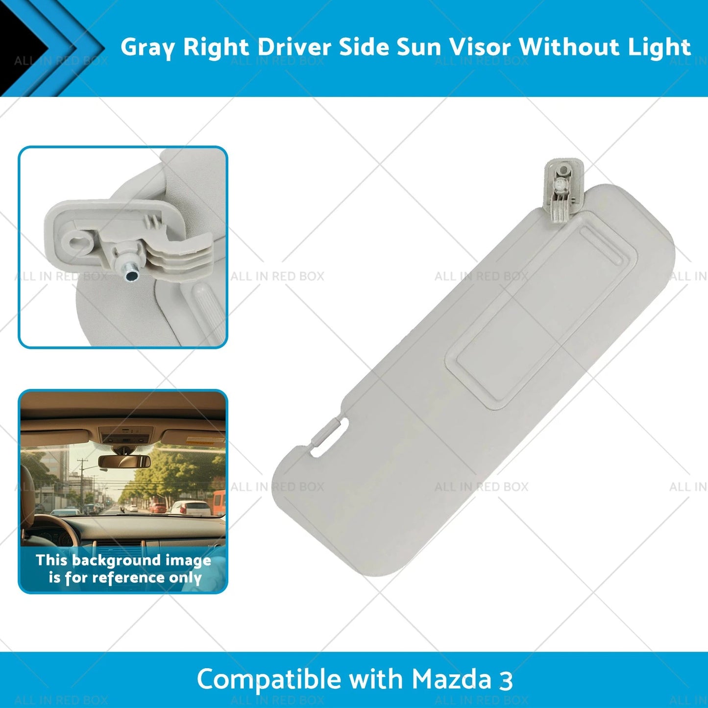 Gray Right Driver Side Sun Visor for Mazda 3 (2010-2013)