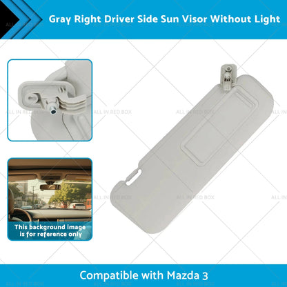 Gray Right Driver Side Sun Visor for Mazda 3 (2010-2013)