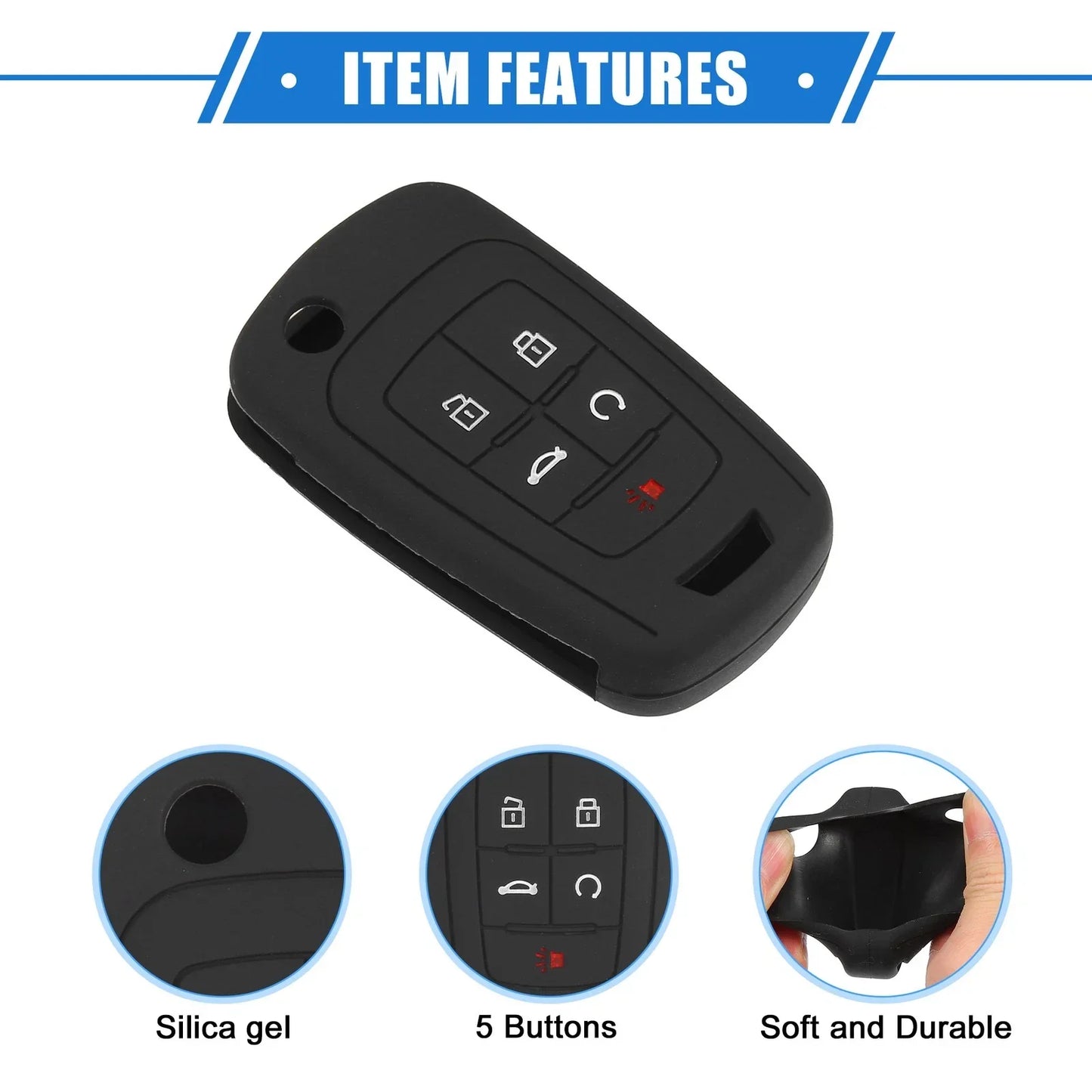 2 x 5 Button Smart Remote Key Shell for Chevrolet Camaro (2010-2019) Black
