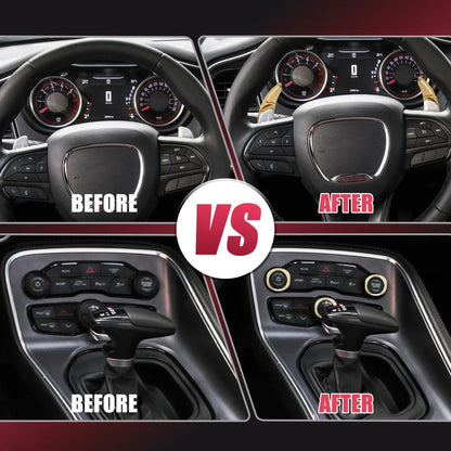 Gold Tone Inner Paddle Shifter AC Volume Knob Cover Ring for Dodge Charger