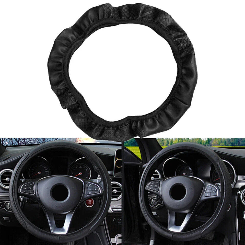 15"/37-38CM PU Leather Steering Wheel Cover for Car - Black (2015-2023)