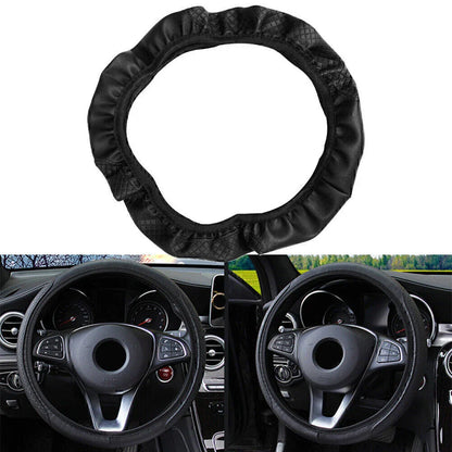 15"/37-38CM PU Leather Steering Wheel Cover for Car - Black (2015-2023)