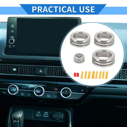 AC Media Tune Switch Knob Cover Ring for Honda Civic (2022) - 4 x Silver Tone