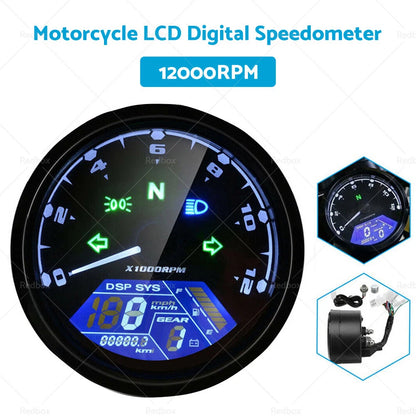 Digital Motorcycle Odometer Speedometer Tachometer Gauge LCD Universal