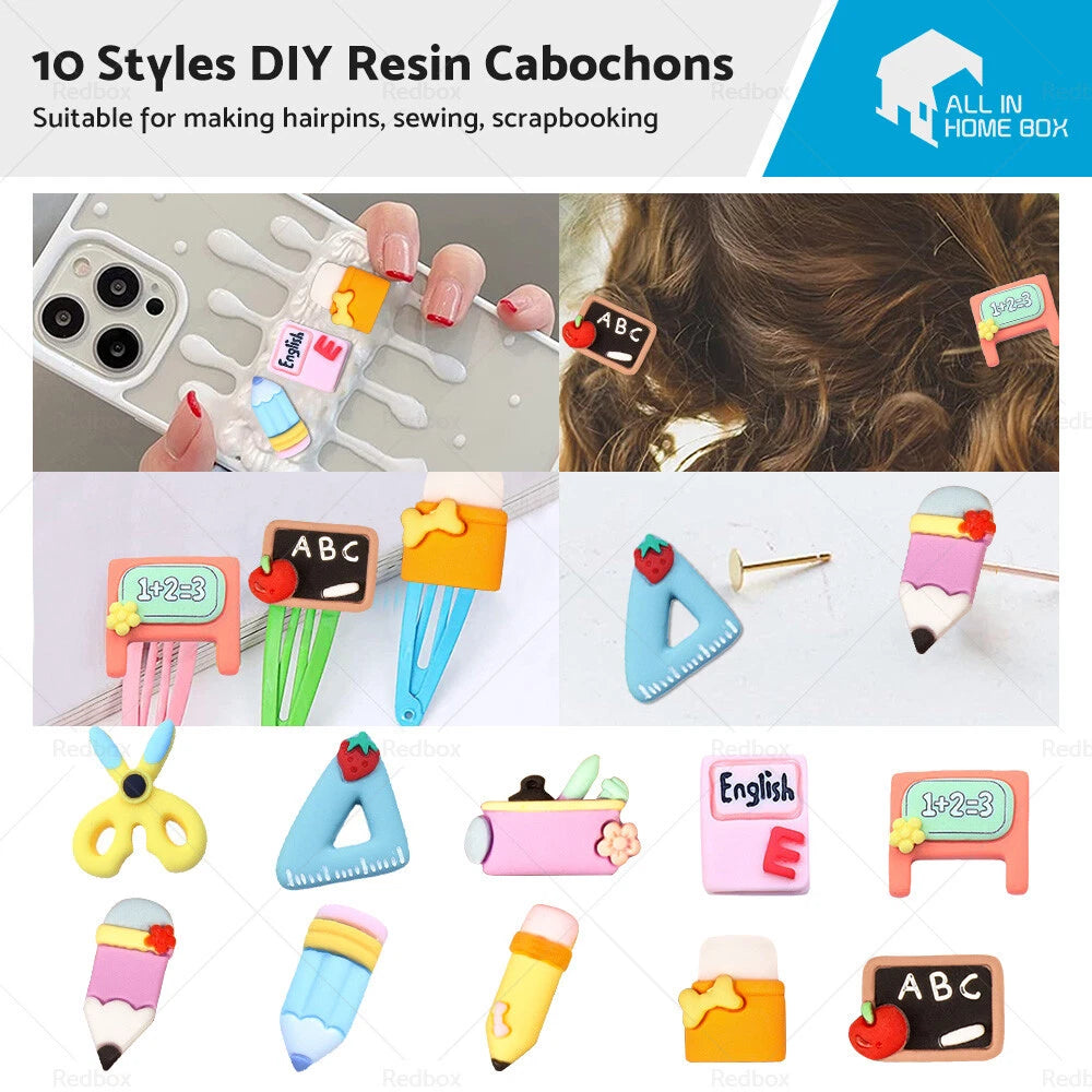 3D Resin Cabochon School Theme DIY Craft Pencil Ruler Book